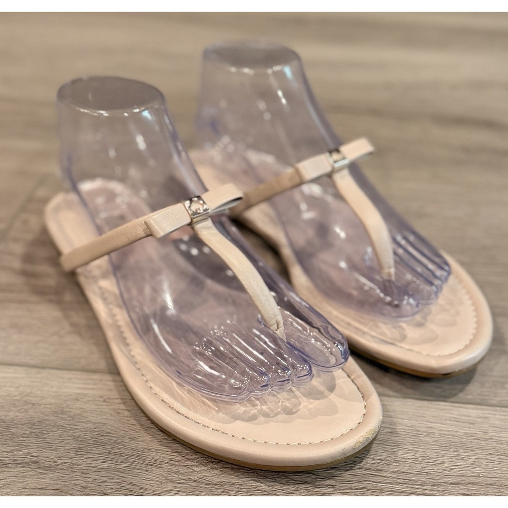 Kate Spade Size 8 $135 Peplum Leather Bow Rose Pink Thong Sandal Flip Flop